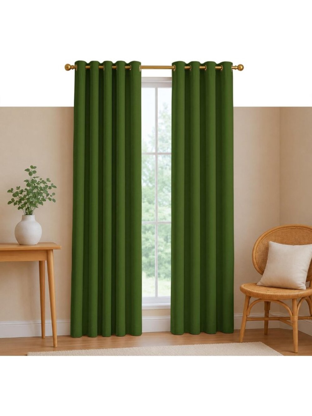 Forest Green 100% Cotton Light Filtering Curtain Panels 54"x84" for Bedroom